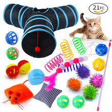 跨境宠物猫玩具新品 串串逗猫棒毛球老鼠弹簧猫薄荷包猫隧道套装