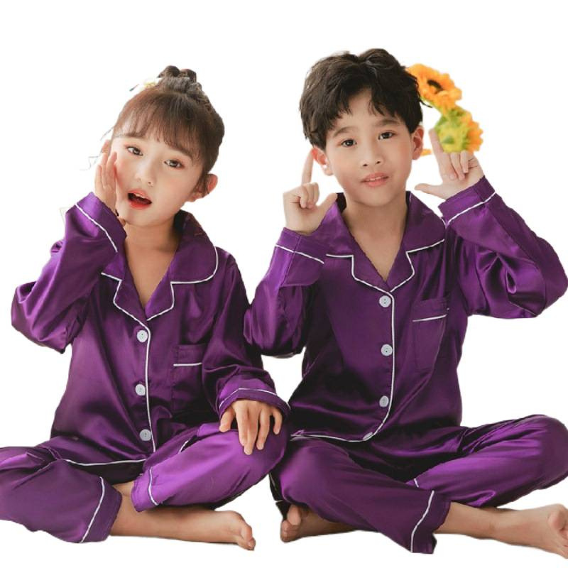 Pijamas infantiles verano delgado seda de hielo de manga corta pantalones largos ropa infantil para niños y niñas set de ropa corta y larga para el hogar