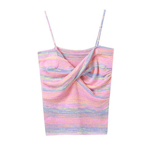 Colorblock striped design small suspender outer vest women's spring short sexy bottoming sweet spicy inner top trendy