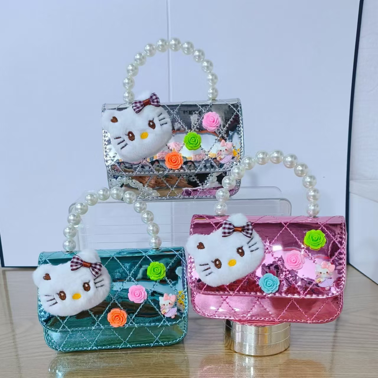 Nuevo espejo para niños, bolso de hombro de dibujos animados, bolso de mensajero para niñas, bolso de perlas, bolso de cadena lindo para niñas de celebridades de Internet