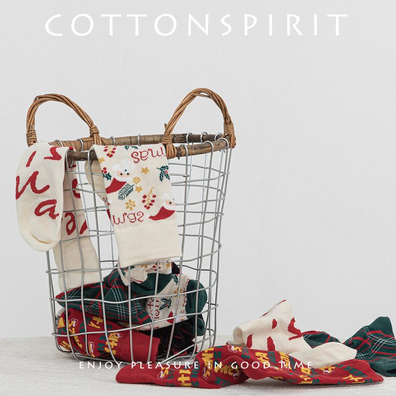 Autumn and Winter Christmas Socks Men's and Women's Socks ins Trendy Korean-style College-style Cute Illustration Long-tube Japanese Couple Mid-tube Socks