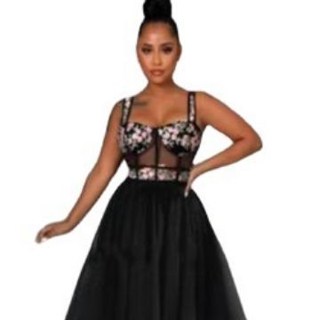 Abito da donna slim fit con ricami floreali – Elegante abito midi aderente con scollo a V (disponibile nelle taglie dalla S alla 5XL)_voghion.com