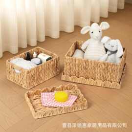 跨境编织收纳筐新款手工编织篮桌面收纳盒葫芦草编玄关钥匙储物篮
