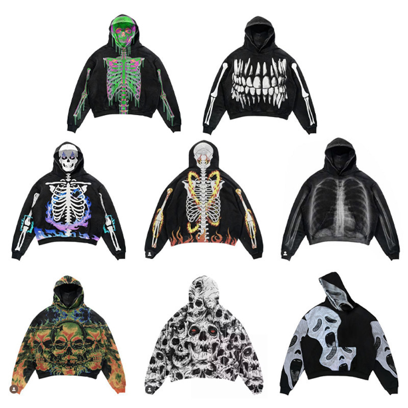 Source Factory Dark Skull Print Hooded Sweatshirt Retro Oversized Unisex Trendy Street Hoodie Source Factory Dark Skull Print Hooded Sweatshirt Retro Oversized Unisex Trendy Street Hoodie