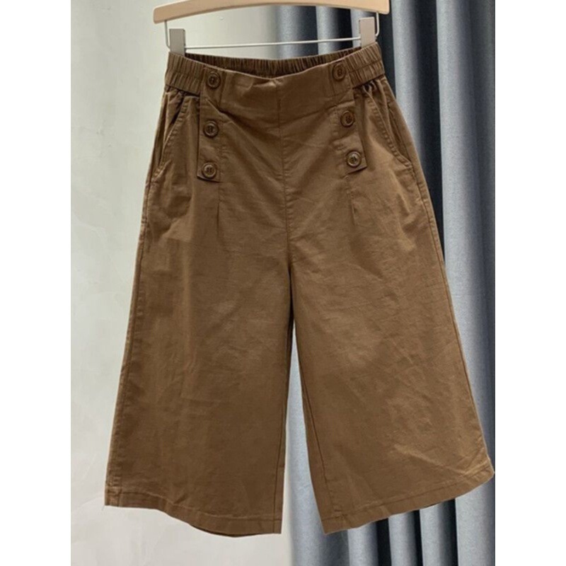 Korean Style High Waist Loose Cotton Capri Pants Women's New Summer Casual Slimming Thin Wide Leg Pants