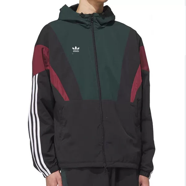Outdoor sports hooded windbreaker with contrasting color panels, three-leaf clover jacket, spring and autumn couple's coat for hiking and cycling