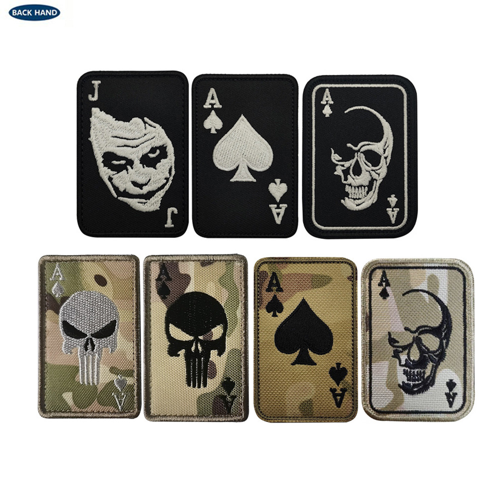 Cross-Border Death Card Poker Armband Ace of Spades Joker J Luminous Embroider Velcro Stamp Outdoor Bag Stamp