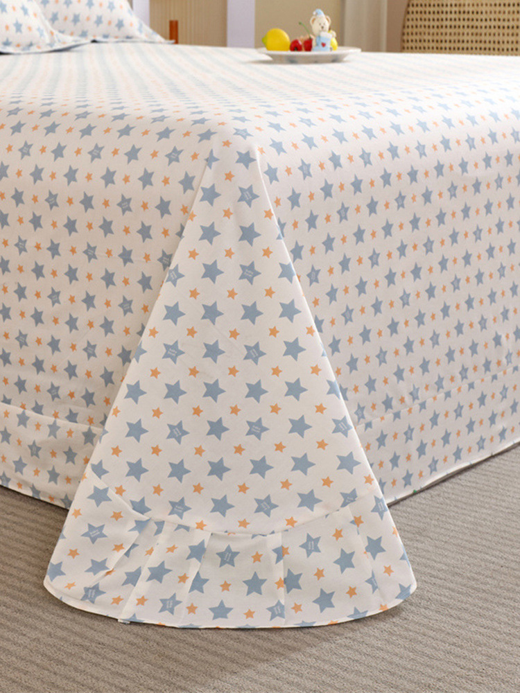 V2WS批发100全棉纯棉床单件单人双人夏季被单大学生宿舍枕套三件