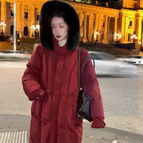 Женская зимняя куртка Lüqingyi【】Samsung 90 из белого утиного пуха с капюшоном из меха лисы и меховым воротником, утепленная, для повседневной носки