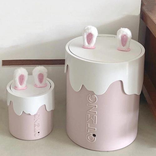 Pink Ice Cream Rabbit Ears Bow Trash Can Ins Style High-Looking Household Large Capacity Female Bedroom Desktop