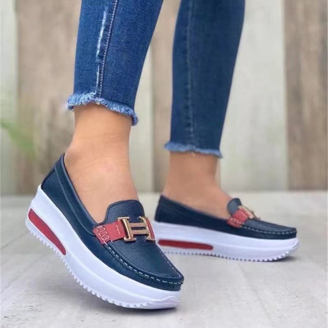 2025 Thick-Soled Women's Shoes, Large Size Women's Metal Buckle New Casual Foreign Trade Slip-On Slip-Ons, Loafers, Flats