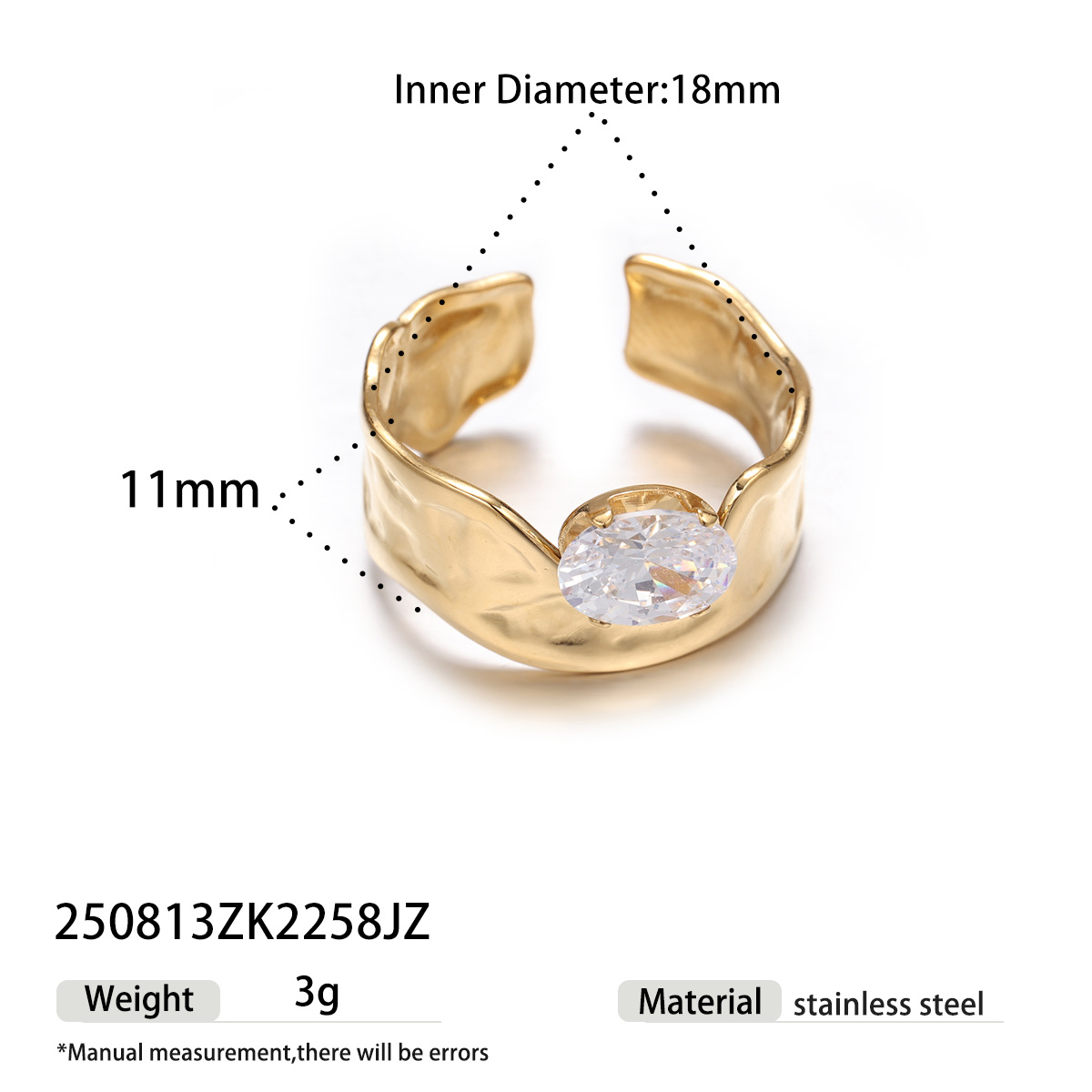 Anillo de acero inoxidable TENA nicho de alta calidad Zircon anillo de abertura de oro irregular acero de titanio no se desvanece