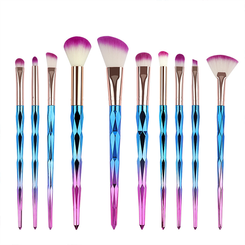 厂家批发10支装炫彩钻石手柄散粉刷修容刷化妆刷套装专业美妆工具