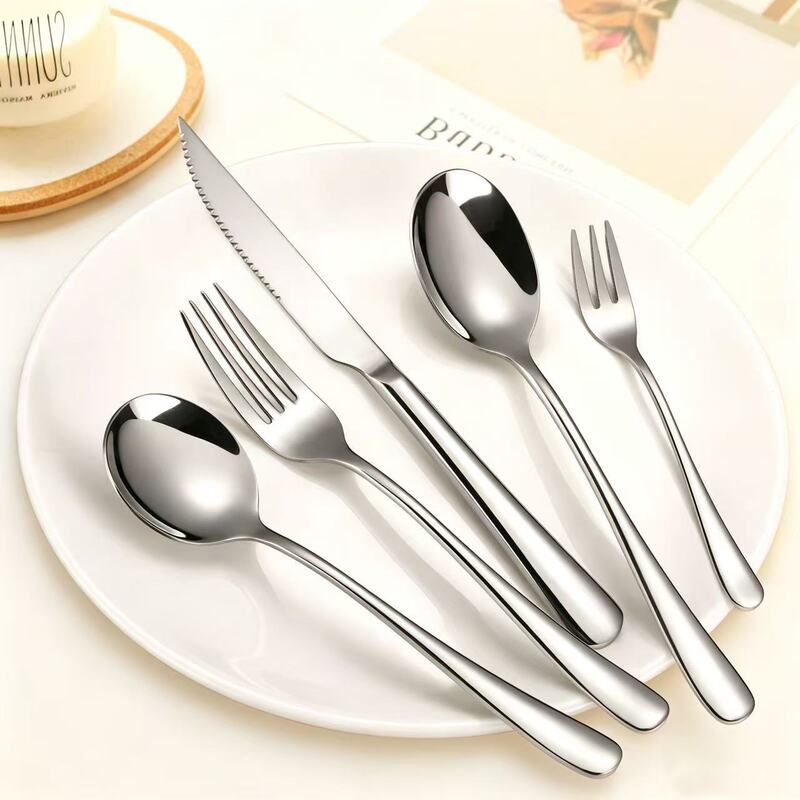 Stainless Steel Knife, Fork, and Spoon Set, High-End and Simple, Hotel-Style Western Dining Cutlery, Thickened Restaurant Steak Knife and Fork, Western Tableware Set Stainless Steel Knife, Fork, and Spoon Set, High-End and Simple, Hotel-Style Western Dining Cutlery, Thickened Restaurant Steak Knife and Fork, Western Tableware Set