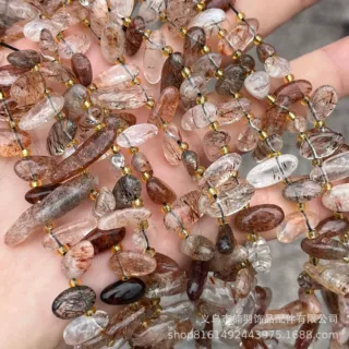批发 天然水晶黑金超七不规则随形长牙散珠子DIY手链配饰饰品配件