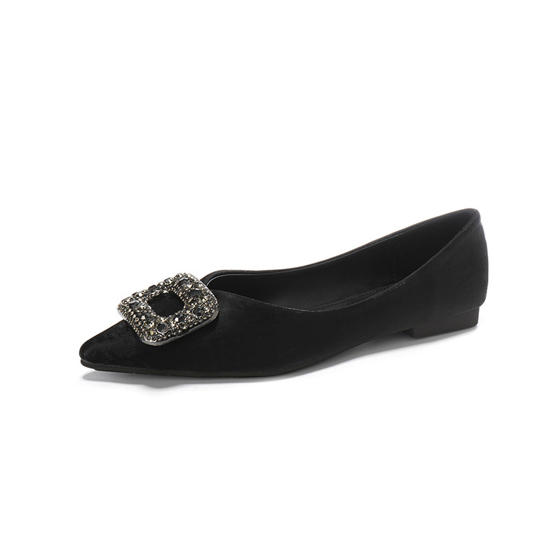 French pointed single shoe women's 2024 new temperament square buckle water diamond shallow mouth soft bottom ladyblade shoes