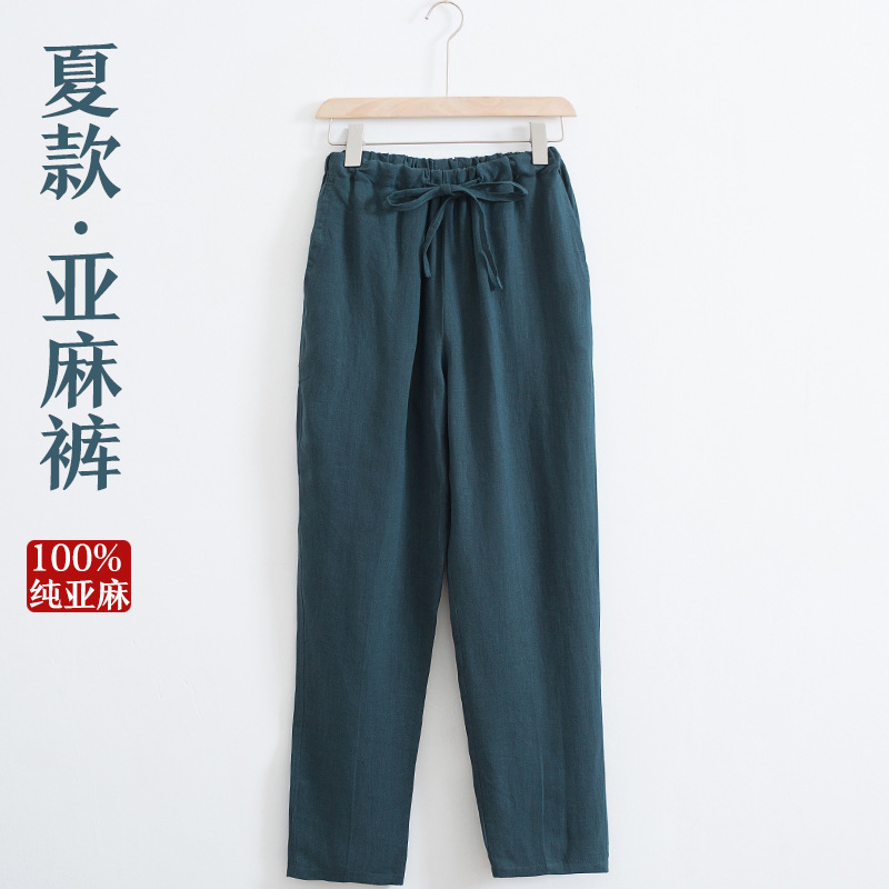 Pantalones casuales de lino de estilo chino pantalones delgados de verano para hombres pantalones sueltos de lino de color sólido con cintura elástica recta