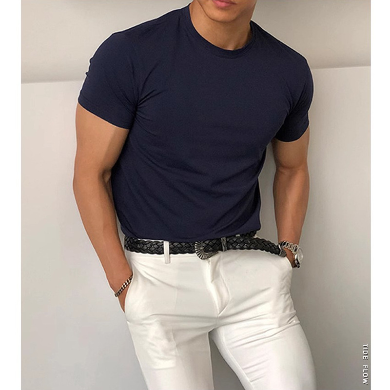 Men's Slim-Fit Short-Sleeve T-Shirt, Suitable for Layering under a Suit, Sportswear, Cross-Border Wholesale, Fitness Short-Sleeve Shirt That Highlights Muscles, Cross-Border Service Men's Slim-Fit Short-Sleeve T-Shirt, Suitable for Layering under a Suit, Sportswear, Cross-Border Wholesale, Fitness Short-Sleeve Shirt That Highlights Muscles, Cross-Border Service