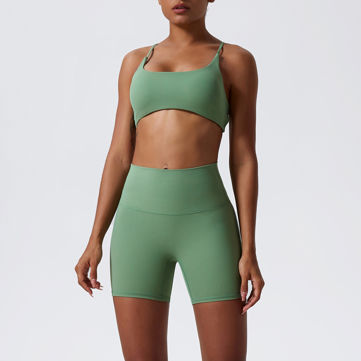 Conjunto de Yoga, Shorts de Cintura Alta con Efecto Levanta Glúteos, Sensación Desnuda, Ropa Interior Deportiva sin Espalda, Pantalones Deportivos de Alta Elasticidad y Transpirables image 10