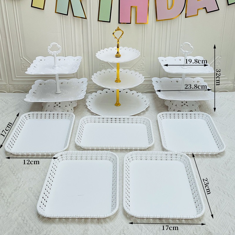 Decoración de postres de cumpleaños estante de exhibición de boda europea estante de frutas estante de pastel de plástico bandeja de bocadillos