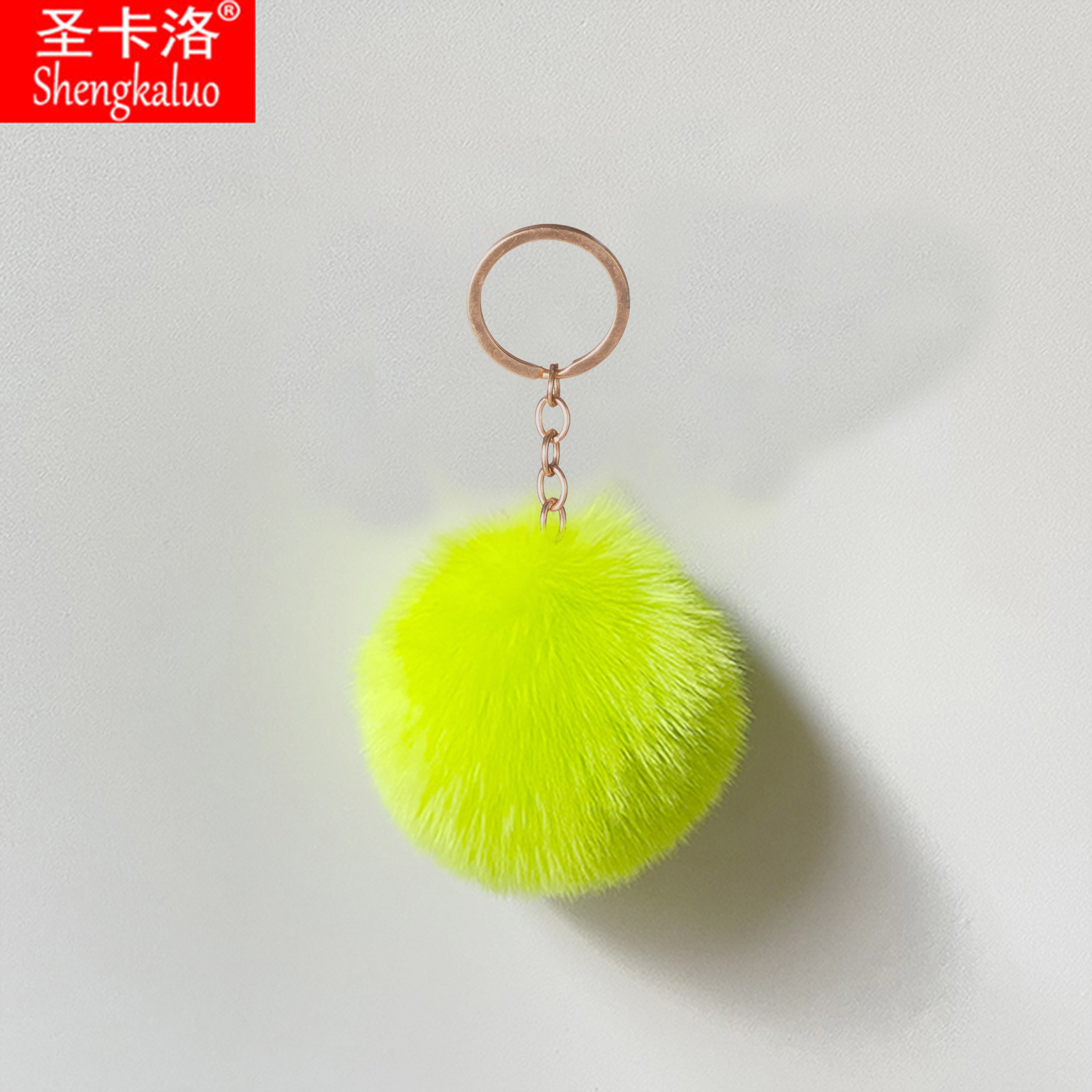 Elemento verde colgante cuerda llavero de peluche de piel artificial bolsa de lana corta colgante damas colgando bolsa accesorios al por mayor