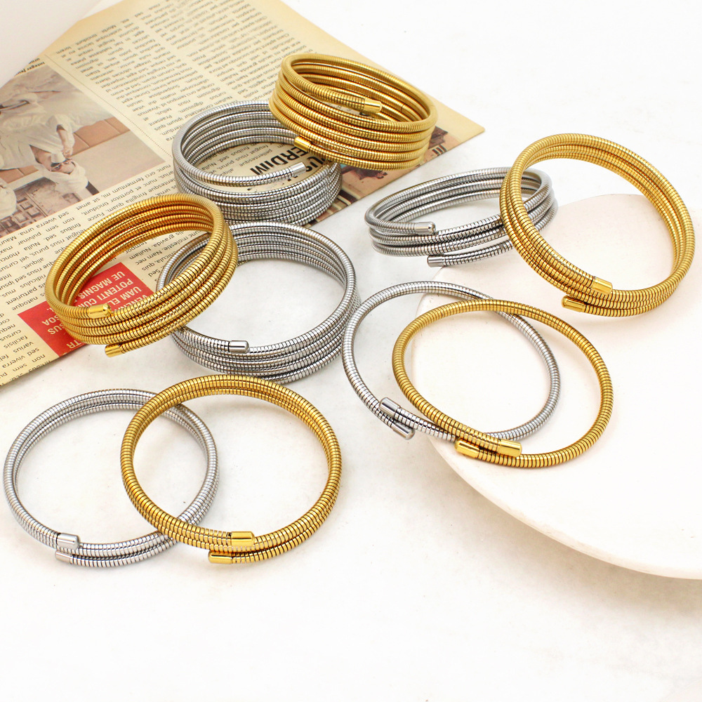 21g Weight PVD Coated Gold Plating Process 18K Gold, Real Gold Plated Plating Material 304 Stainless Steel Pendant Material Bangle Classification 304 Stainless Steel Chain Material 1 Piece Quantity Holiday, Daily Occasion 304 Stainless Steel Material Round Pattern Women's Gender Simple Style Style Waterproof Non Tarnish, Plating Craft PVD Coated 18K Gold Real Gold Plated Round 304 Stainless Steel Simple Style Waterproof Non Tarnish 304 Stainless Steel Bangle 14