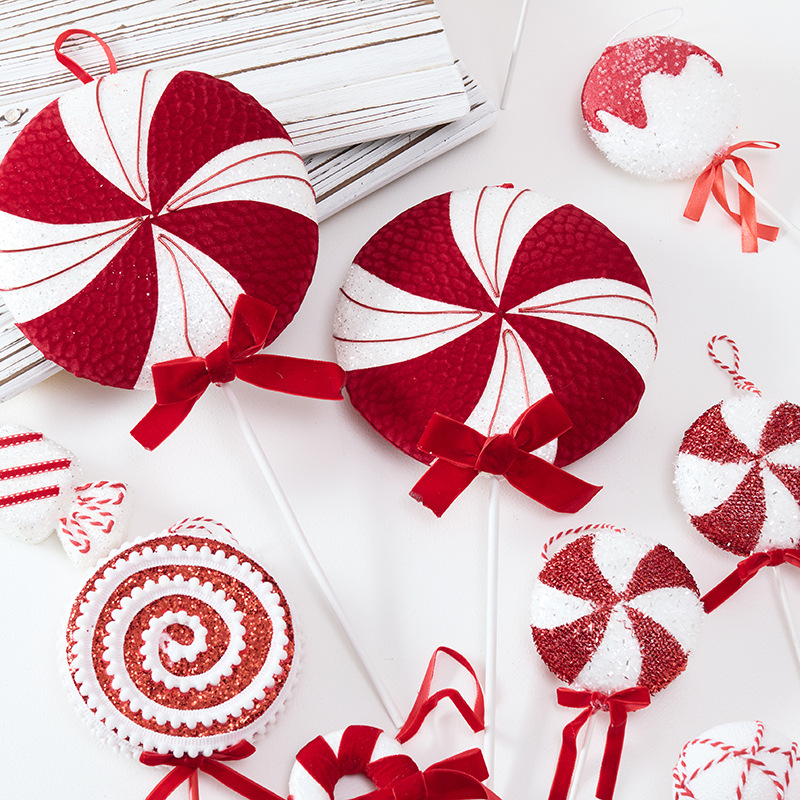Nuevos adornos de Navidad rojos y blancos dulces bolas de Navidad árbol de Navidad colgante decoración de la escena de props