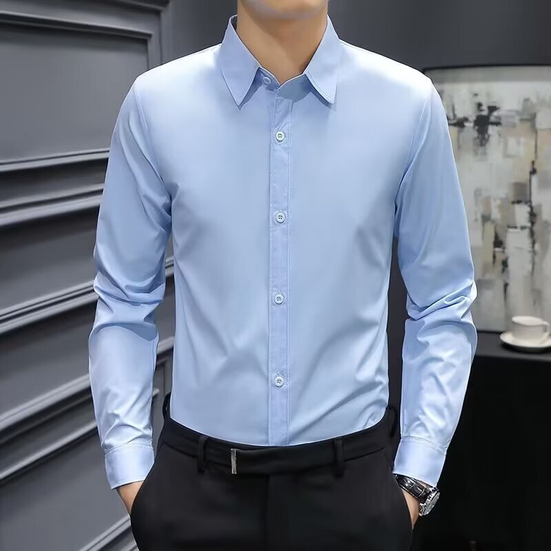 Wedding Shirt Men's Black Gray High-End Inch Shirt Slim Business Formal Anti-Wrinkle Top Long-Sleeved Suit Shirt Wedding Shirt Men's Black Gray High-End Inch Shirt Slim Business Formal Anti-Wrinkle Top Long-Sleeved Suit Shirt