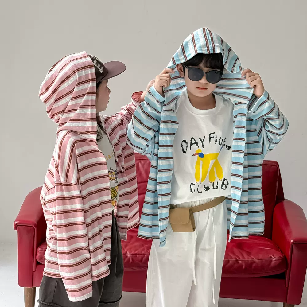 童外套2025夏季男童女童韩版条纹连帽宽松上衣儿童薄款休闲防晒衣