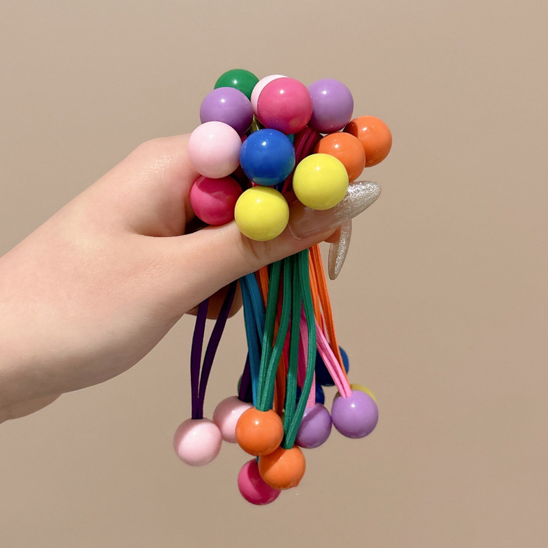 Niños color caramelo doble bola cabello de alta elasticidad correa de goma duradera para niñas anillo de cabello de cola de caballo de color cabello tocado