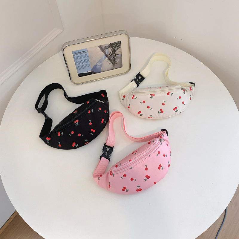 Sweet Cherry Print Children's Waist Bag for Boys and Girls, Cute Cross-Body Chest Bag, New Baby Travel Coin Storage Bag