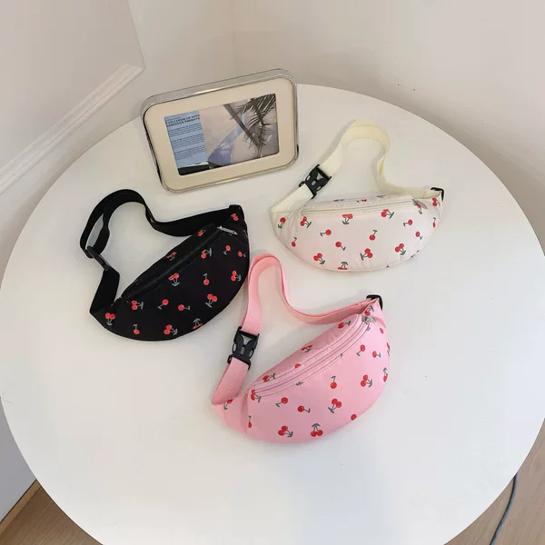 Sweet Cherry Print Children's Waist Bag for Boys and Girls, Cute Cross-Body Chest Bag, New Baby Travel Coin Storage Bag