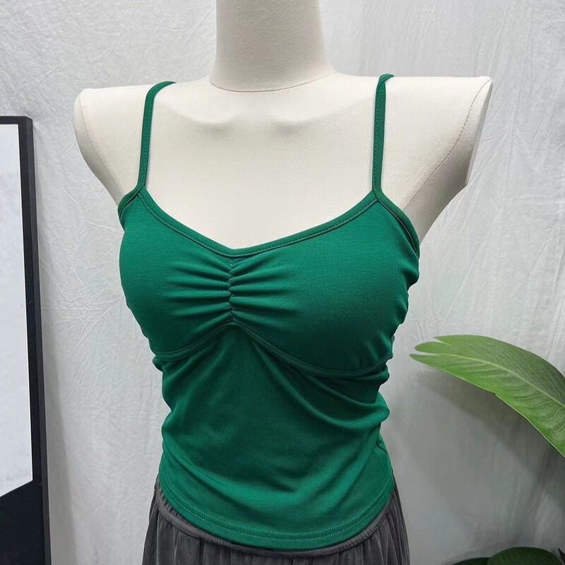 2024 Spring and Summer 3052 New Practical Basic Sexy Pleated Camisole Slim-fit Slimming Design Sense Niche