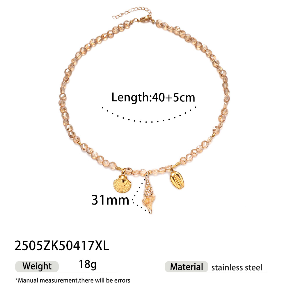 Taina colgante de acero inoxidable europeo y americano 18k collar de cuentas de cerámica de concha de caracol dorado dulce y fresco chica caliente viento ins transfronterizo