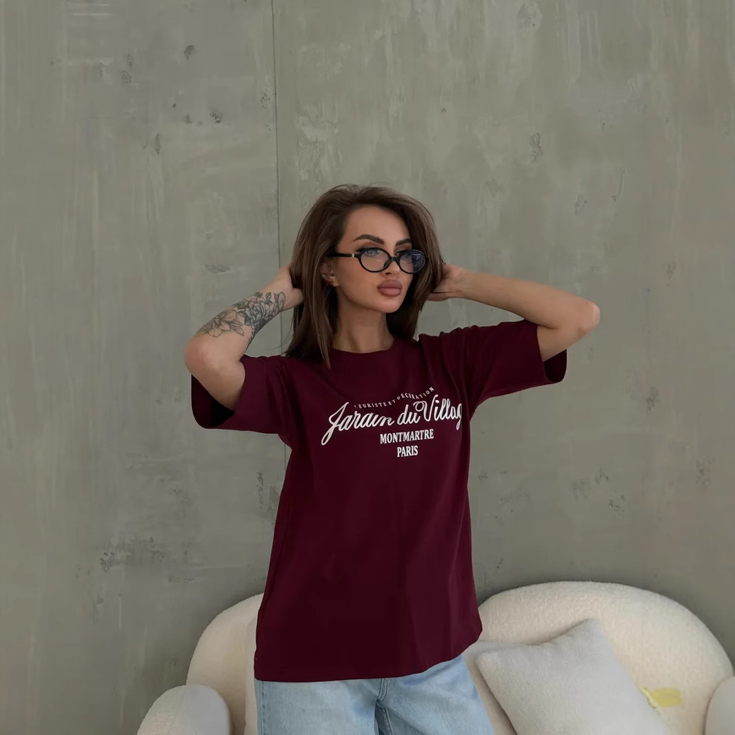 2025 New Summer Fashion Hot Style Foreign Style Versatile 100% Cotton Short-Sleeved T-Shirt Hiphop Loose Top Trendy