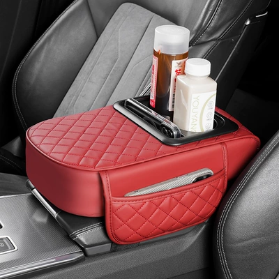 storage bag cup holder integrated — Armrest box pad - embroidery-style-volcano-red