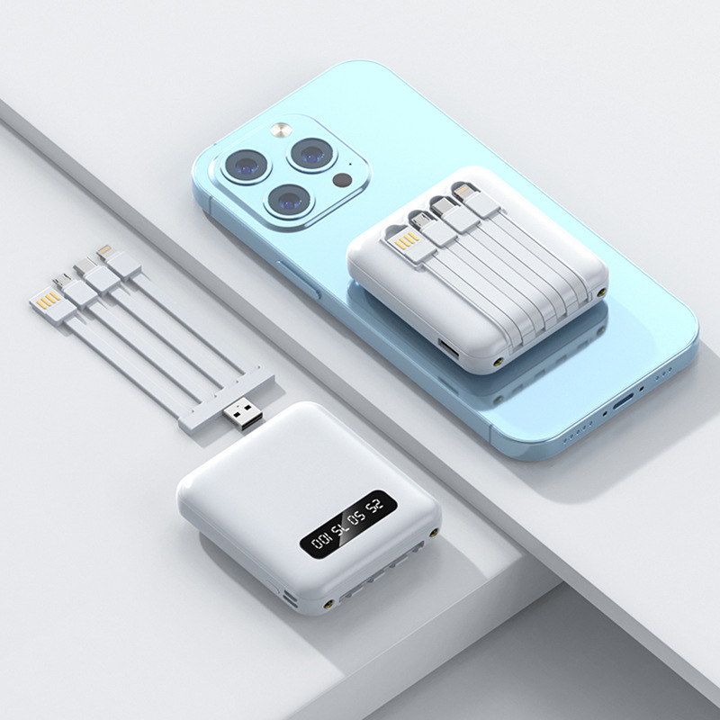 Mini extraíble con cuatro líneas de carga para viajes al aire libre fuente de alimentación portátil 10000mAh para teléfonos móviles
