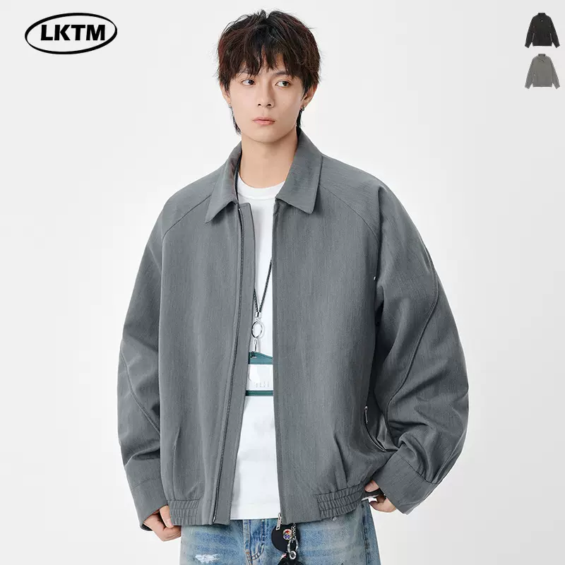 LKTM男装 美式cleanfit灰色翻领夹克男女简约高级感情侣休闲外套