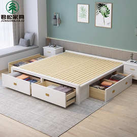 无床头榻榻米实木床地台储物床家用省空间炕抽屉气压双人床可折叠
