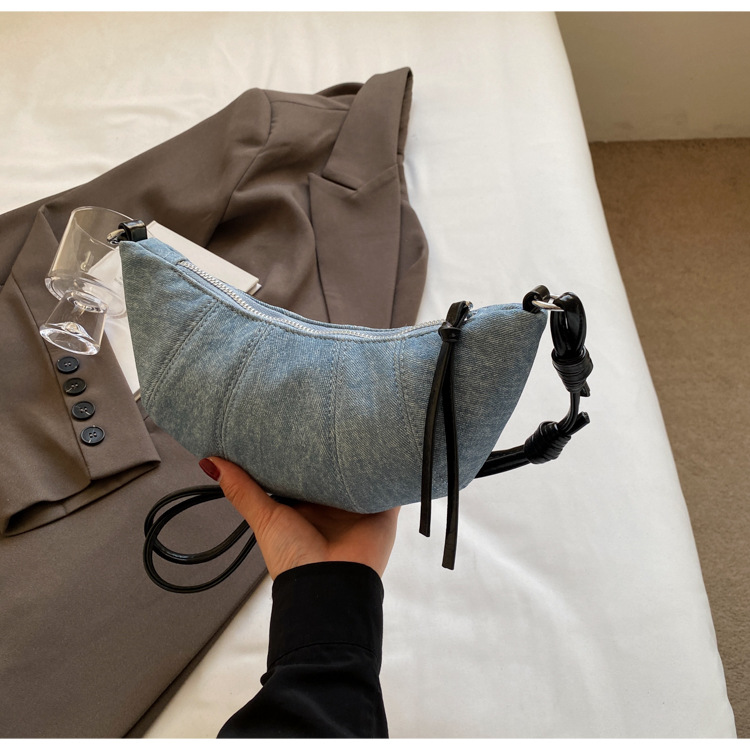 Denim for women's 2024 new fashionable casual shoulder niche trend, super hot crossbody bag, cowhide bag_senzul.com