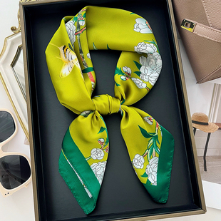 2024 70CM small square scarf national style silk scarf French high-end sense printed scarf spring and autumn new imitation silk scarf