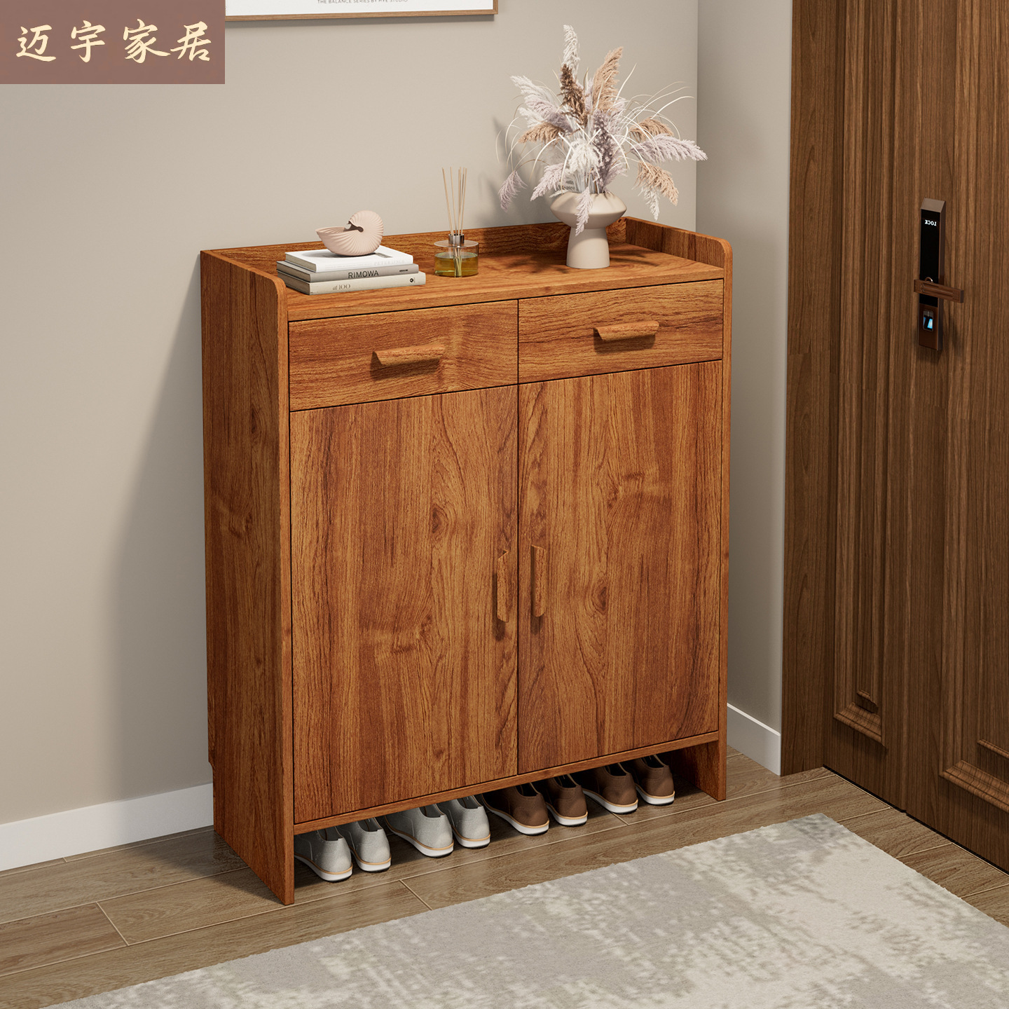 Solid Wood Shoe Cabinet, Entryway Storage Cabinet, Integrated Wall-Mounted Household Large-Capacity Storage, New Simple Shoe Rack Wholesale