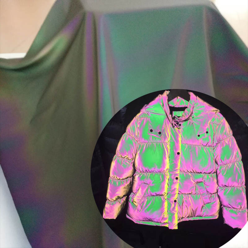 厂家耐水洗棉衣服涤氨七彩反光布料幻彩渐变色泳衣反光四面弹力布