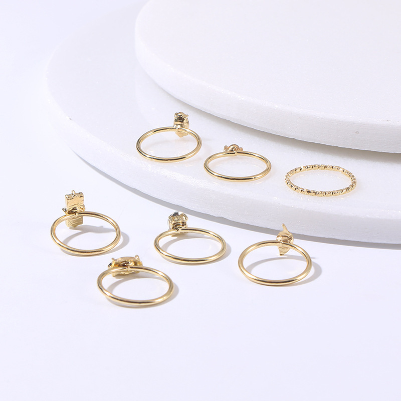 Korea New Geometric Ring Simple Retro Metal Ring Personality Alloy Ring 7-piece Set display picture 3