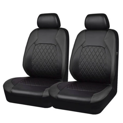 Simple and Universal Pu Leather Seat Cover, Car Seat Cover with Leather Stitching, Single-Line Diamond Pattern Car Decoration, Breathable Seat Cushion (Universal seat cover) - black-leather-two-seater-general