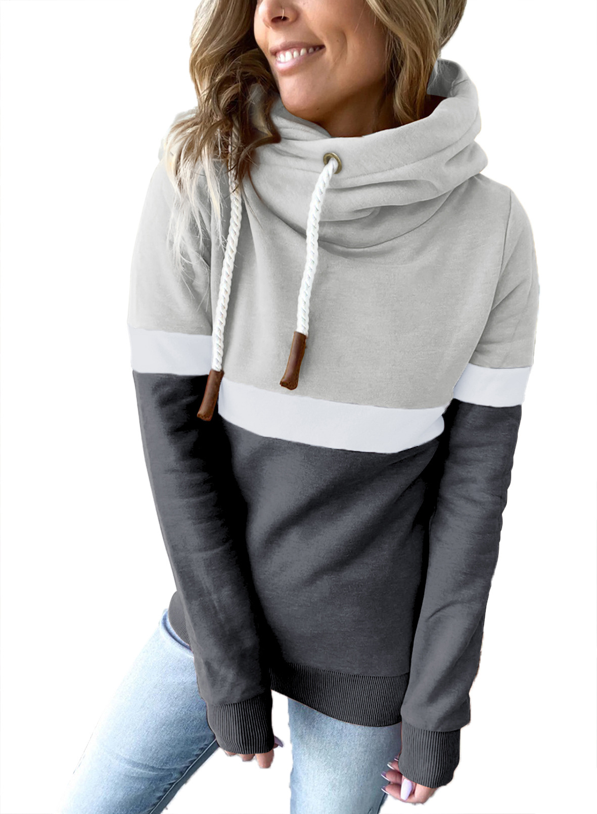 2024 nuevo comercio exterior transfronterizo superior de la mujer Amazon estación independiente europea casual color a juego suéter con capucha de cuello alto para las mujeres