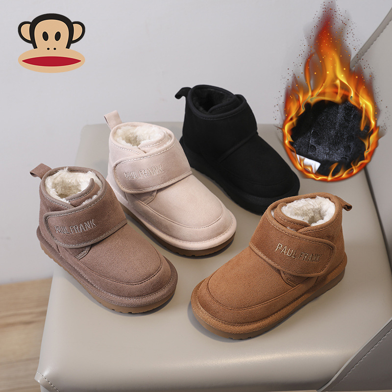 Big mouth/monkey children's shoes 2023 Winter new big cotton snow boots boys short boots cotton shoes girls fleece-lined baby shoes