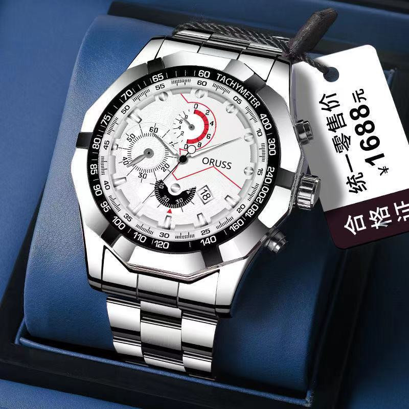 Factory Direct automatic movement watch black technology calendar luminous waterproof men's steel strap watch large dial