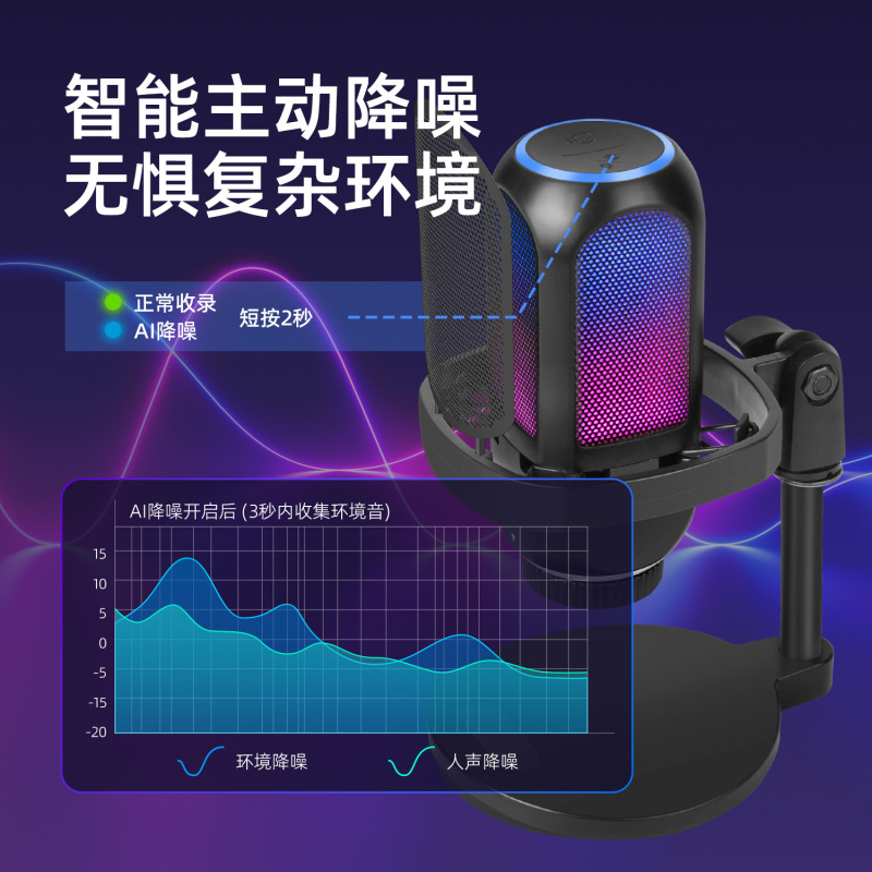 クロスボーダーコンデンサーノイズキャンセリングマイク、ライブ配信用、パソコン、デスクトップ、携帯電話、ラジオ、USB録音、ゲーム用マイク|undefined