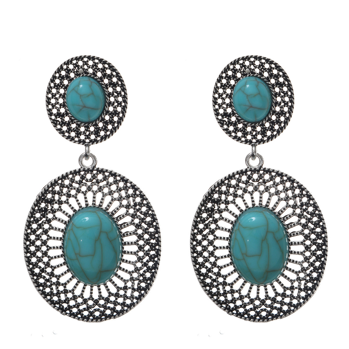 Europa y América bohemia estilo retro aretes turquesa bordilla pendientes de estilo minoría personalidad temperamento aretes